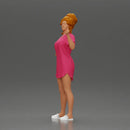 Woman in pink dress dancing joyfully with raised arms sideways - Only-Games