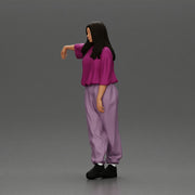 Graceful woman leaning on the car in magenta and lavender striking relaxed stylish pose - Only-Games