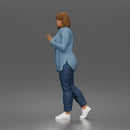 Woman Walking In Open Shirt Crop Top Jeans And Sneakers