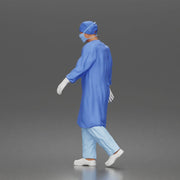 Surgeon walks down corridor wearing surgical gown face mask protective gloves - Only-Games