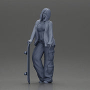 Skater girl wearing crop top cargo pants relaxed pose - Only-Games