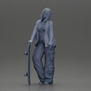 Skater girl wearing crop top cargo pants relaxed pose - Only-Games