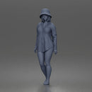 Standing woman In Oversized Button-Shirt With Bucket Hat Barefoot