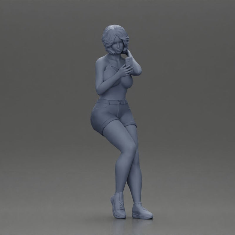 Girl casually checking her phone while striking a relaxed pose - Only-Games