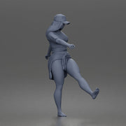 Surfer woman practices balancing in her shirt cap and skirt - Only-Games