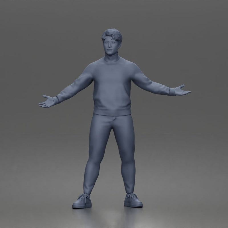 Casual presenter man character open arms pose in turtleneck sweater outfit - Only-Games