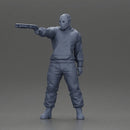 Masked man in black jacket aims shotgun with determined gaze - Only-Games