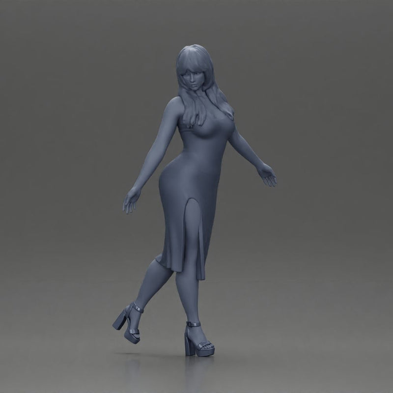 Elegant woman in red dress gracefully walking with confidence and poise - Only-Games