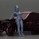 Confident woman in purple sportswear and sunglasses leaning on the car stylishly - Only-Games