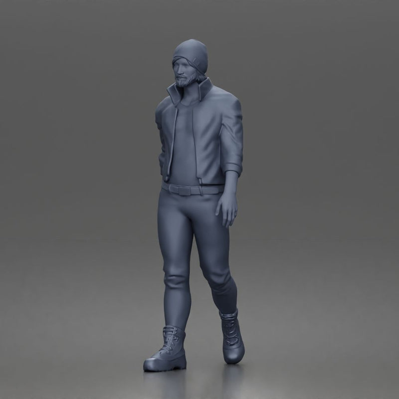 Urban explorer walking confidently in beanie jacket fitted pants and boots - Only-Games
