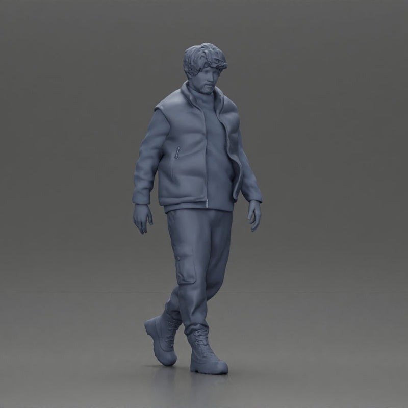 bearded man walking wearing red vest black sweater gray pants black boots - Only-Games