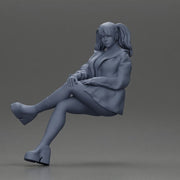 Stylish Woman in Blue Jacket Relaxing with Confident Poise - Only-Games