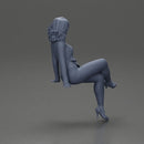 Stylish woman sitting confidently in red top yellow pants heels - Only-Games