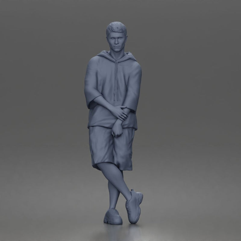 Man crosses arms wearing hoodie shorts sneakers relaxed - Only-Games
