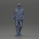 Stylish urban man walking in black jacket white hoodie cap and sneakers - Only-Games