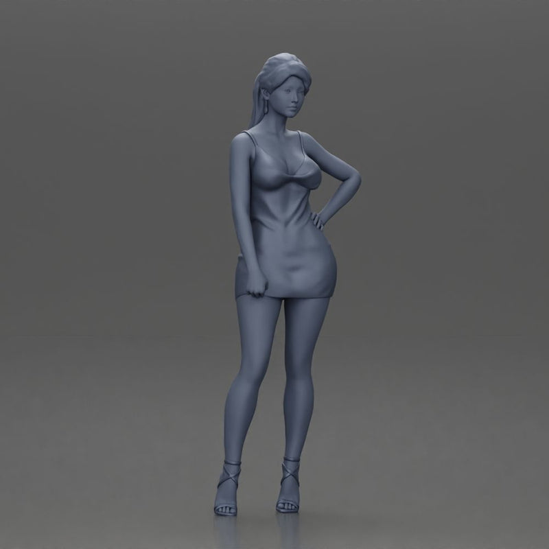 Woman in silver mini dress posing with hand on hip - Only-Games