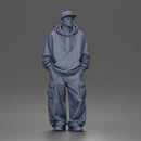 Relaxed Hooded Cap Poser Standing in Cargo Pants and Sneakers
