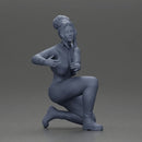 Fashionable woman kneeling in red jacket, green pants, and black boots - Only-Games