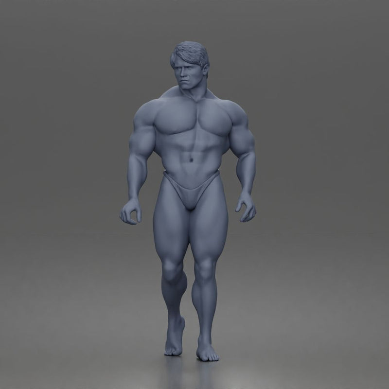 The muscular Arnold walks forward confidently showcasing his sculpted physique - Only-Games