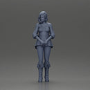 Confident woman in purple top and boots with white leggings - Only-Games