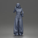 Standing Drinking In Tee Wide-Leg Jeans Sunglasses Bag And Sneakers