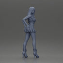 Long black haired woman in pink top and white skirt with one hand on her hip - Only-Games