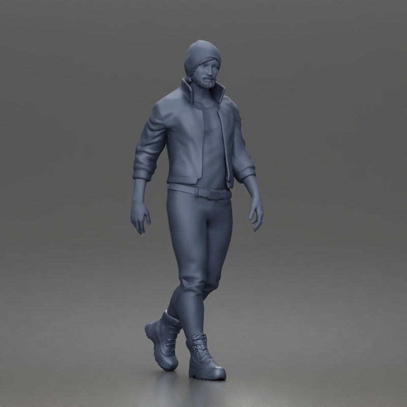 Urban explorer walking confidently in beanie jacket fitted pants and boots - Only-Games