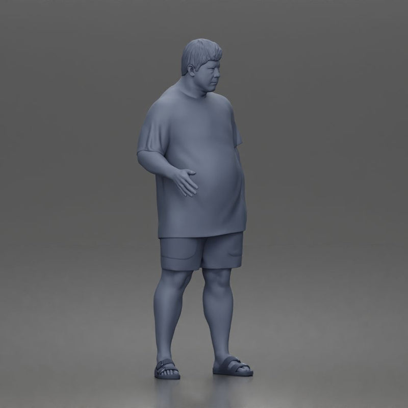 Relaxed asian man character walking pose in t shirt shorts sandals outfit - Only-Games