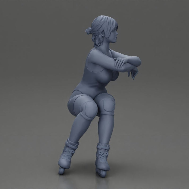 Roller skater in pink outfit performs balanced squat arms crossed - Only-Games