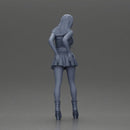 Long black haired woman in pink top and white skirt with one hand on her hip - Only-Games