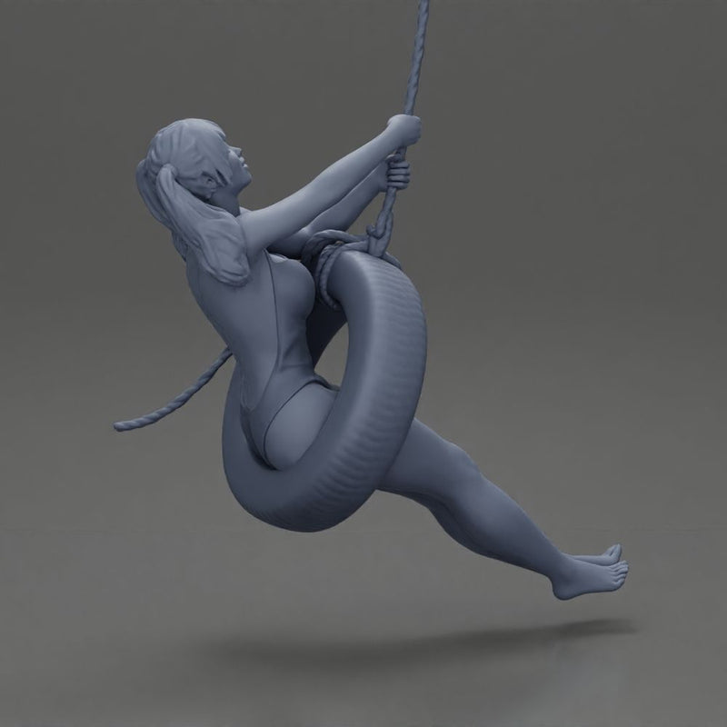 Sexy Girl in onepiece Enjoying a Fun Swinging Adventure on Tire - Only-Games