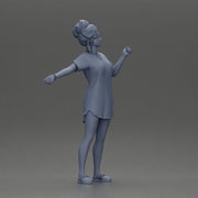 Woman in pink dress dancing joyfully with raised arms sideways - Only-Games