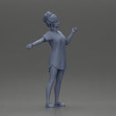 Woman in pink dress dancing joyfully with raised arms sideways - Only-Games