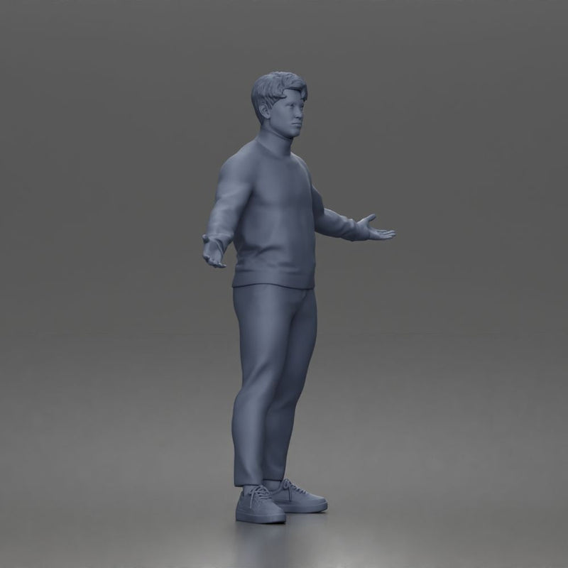 Casual presenter man character open arms pose in turtleneck sweater outfit - Only-Games
