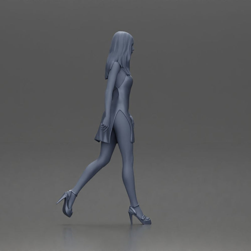 Woman in Red Dress and Heels Walking with Confident Stride - Only-Games