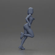 Woman with short hair wearing white top and yellow shorts running - Only-Games