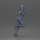 Woman with short hair wearing white top and yellow shorts running - Only-Games