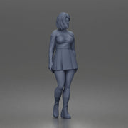 Trendy young woman character standing pose in off shoulder top skirt outfit - Only-Games