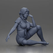 Kneeling woman poses wearing strappy harness lingerie choker garter stockings - Only-Games