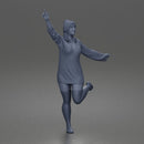 Woman Dancing Wearing Dress Hat Long Sleeves With Raised Arms Pose