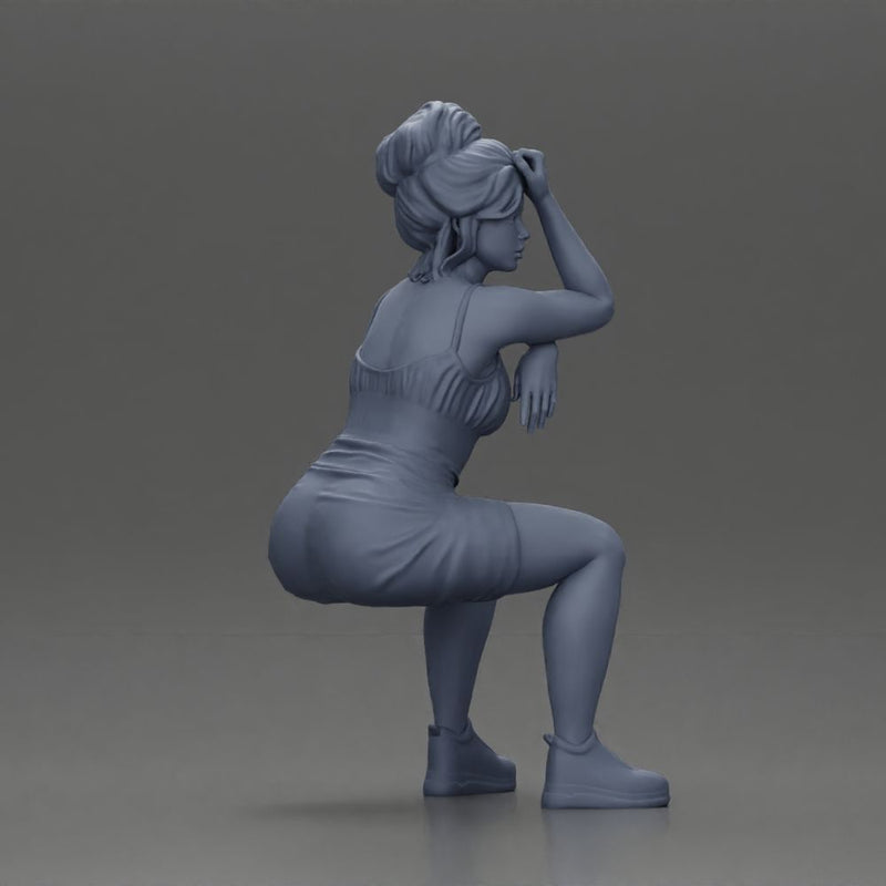 Stylish woman in red dress and sneakers striking dynamic pose - Only-Games