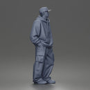 Relaxed Hooded Cap Poser Standing in Cargo Pants and Sneakers