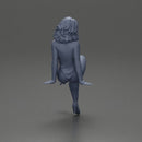 Stylish woman sitting confidently in red top yellow pants heels - Only-Games