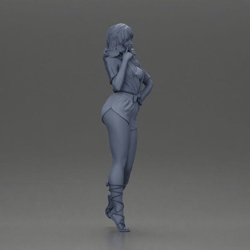 Confident and Stylish Woman in Chic Summer Outfit Posing Playfully - Only-Games