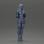 Beautiful girl standing in jacket and dress waiting for someone for a date - Only-Games