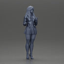 Beautiful girl standing in jacket and dress waiting for someone for a date - Only-Games