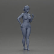 woman posing barefoot wearing bikini top and shorts stylishly - Only-Games