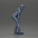 woman skating forward in pink shorts white top and purple skates - Only-Games