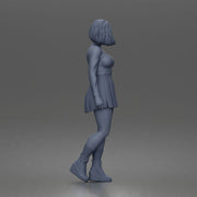 Trendy young woman character standing pose in off shoulder top skirt outfit - Only-Games