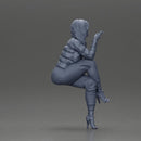 Stylish woman sitting in purple jacket posing with a cigarette confidently - Only-Games